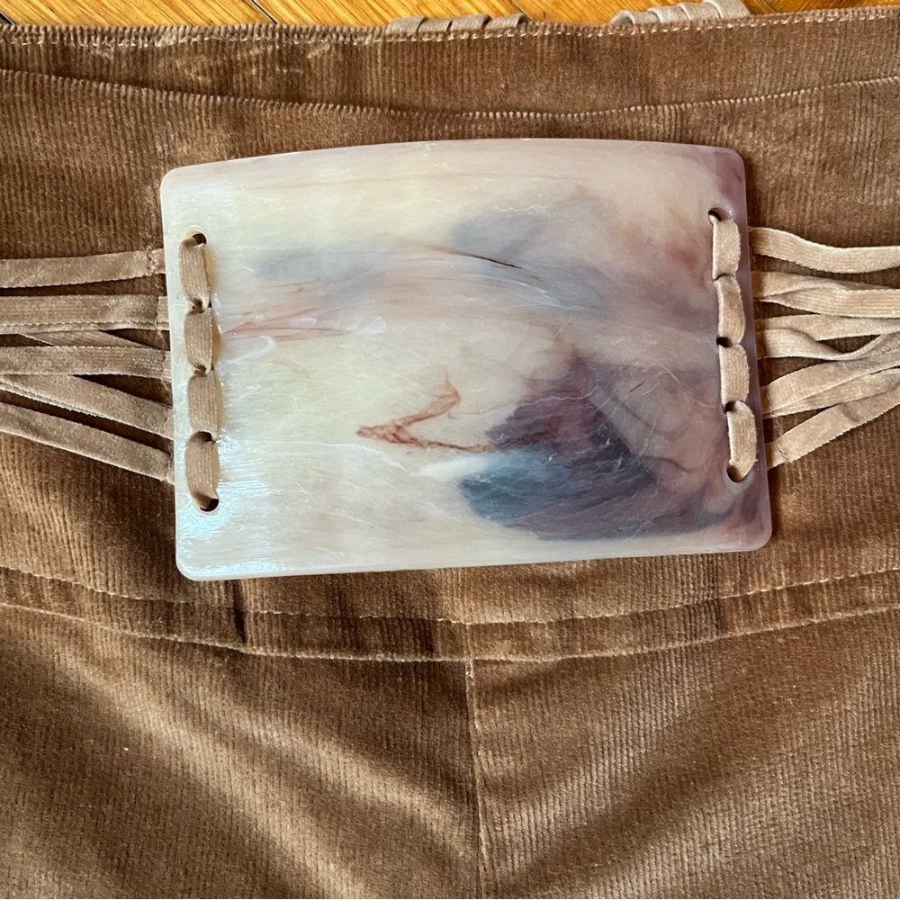 Cache Brown Velvet Flared Pants with Fringe Belt - Picture 4 of 14